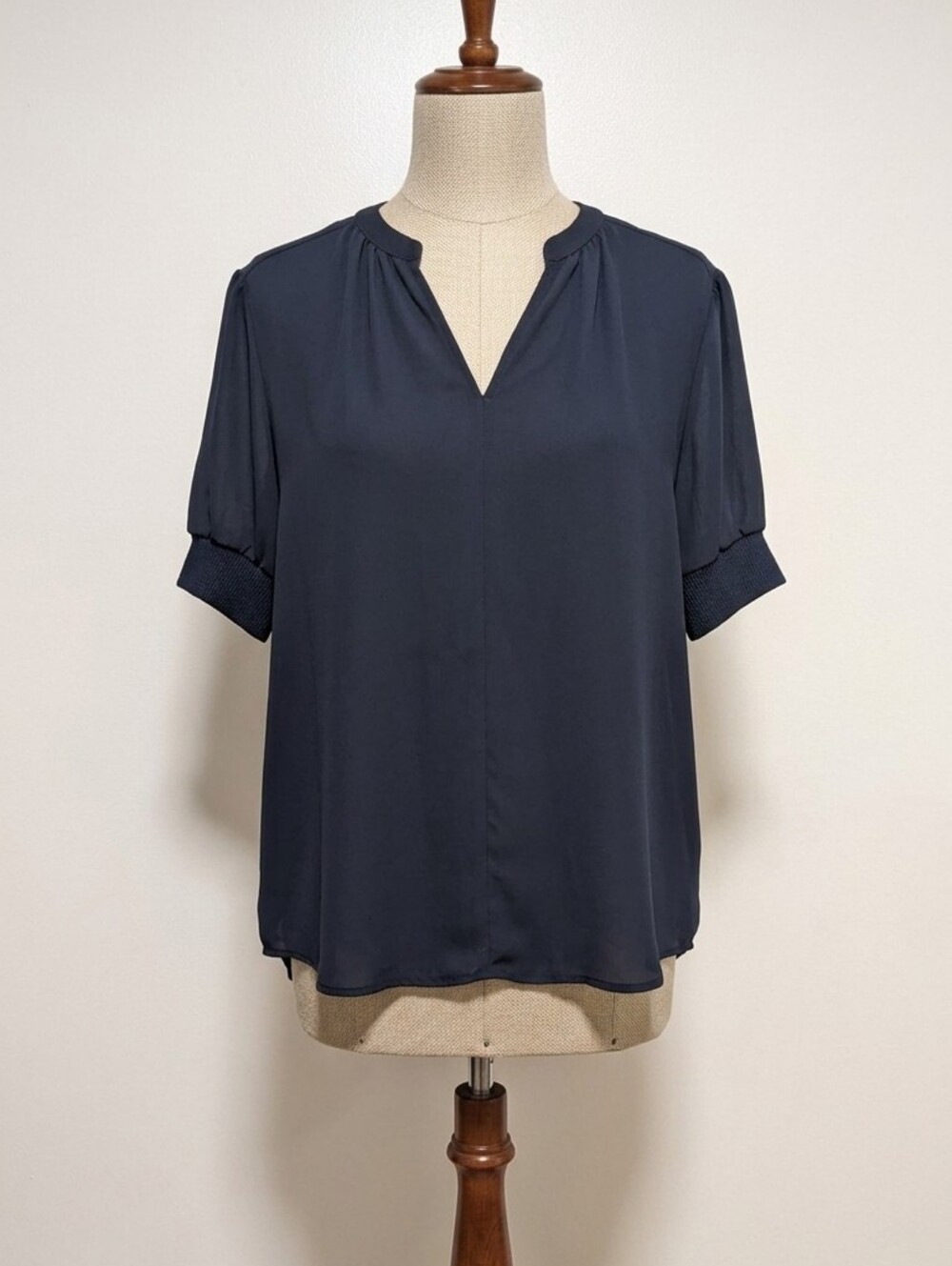 Catherines Navy Split V-Neck Short Sleeve Blouse